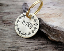 Load image into Gallery viewer, Small pet id tag, hand stamped with exotic border