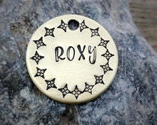 Load image into Gallery viewer, Small pet id tag, hand stamped with exotic border