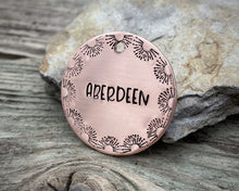 Load image into Gallery viewer, Dog name tag, hand stamped with border design