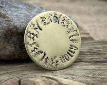 Load image into Gallery viewer, Large dog name tag, hand stamped with leaf design