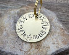 Load image into Gallery viewer, Large dog name tag, hand stamped with leaf design
