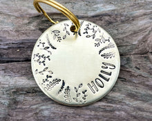 Load image into Gallery viewer, Large dog name tag, hand stamped with leaf design