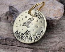 Load image into Gallery viewer, Large dog id, hand stamped with adventure design, mountains & eagle