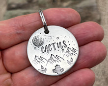 Load image into Gallery viewer, Dog id tag, hand stamped with mountains, cactus & moon
