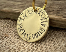 Load image into Gallery viewer, Large dog name tag, hand stamped with leaf design