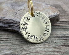 Load image into Gallery viewer, Large dog name tag, hand stamped with leaf design