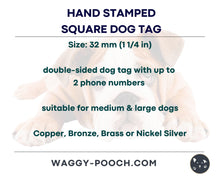 Load image into Gallery viewer, Square dog tag personalized with up to 2 phone numbers or address, flower dog tag
