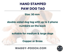 Load image into Gallery viewer, Paw dog tag with cute Halloween design, personalized pet id tag hand-stamped with 2 phone numbers
