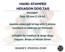 Load image into Gallery viewer, Hexagon dog tag, hand stamped with star design, handmade dog gift idea
