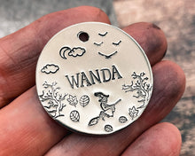 Load image into Gallery viewer, hand-stamped personalized pet id tag for the spooky season
