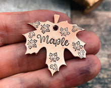 Load image into Gallery viewer, hand-stamped maple leaf pet id tag
