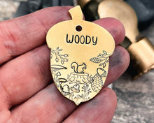 Load image into Gallery viewer, hand-stamped forest dog tag with squirrel
