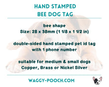 Load image into Gallery viewer, Girl dog id tag, bee shaped pet tag, double-sided dog tag with phone number

