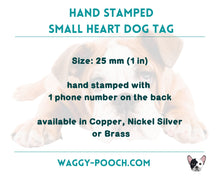 Load image into Gallery viewer, Cute heart dog id tag, hand stamped girl dog tag with flower design
