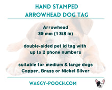 Load image into Gallery viewer, Arrowhead dog tag with mushrooms, cute metal pet id tag double-sided with 2 phone numbers
