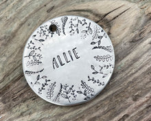 Load image into Gallery viewer, Large dog id tag, hand stamped with leaf design
