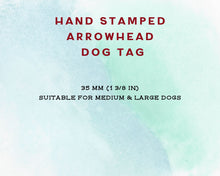 Load image into Gallery viewer, Arrow head dog tag with compass &amp; mountains
