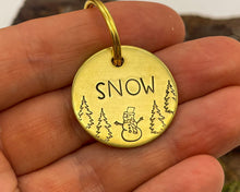 Load image into Gallery viewer, Christmas dog tag, small pet tag with snowman and trees
