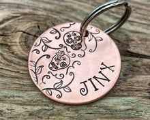 Load image into Gallery viewer, Sugar skull dog tag with leaf design
