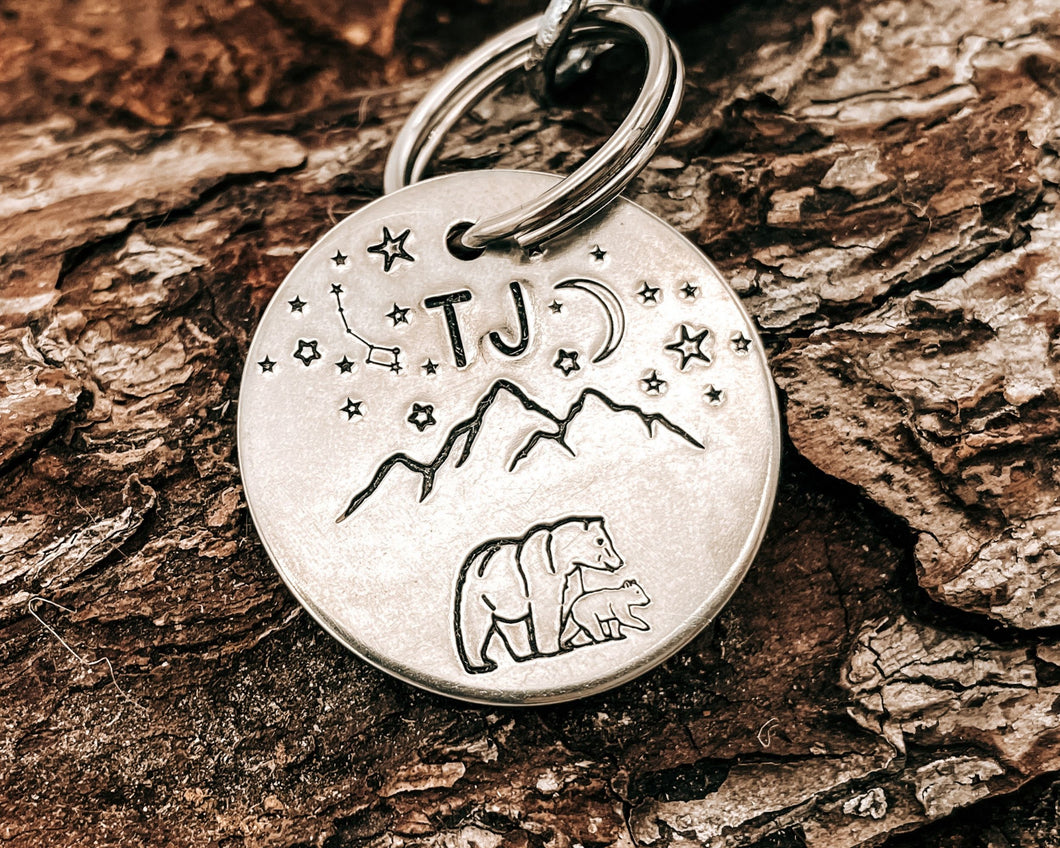 Mountain dog id tag with bear and star design