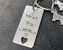 Load image into Gallery viewer, &#39;Best Dog Mom&#39; keychain, hand stamped pet lover gift
