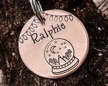 Load image into Gallery viewer, Christmas dog tag, hand stamped with snow globe
