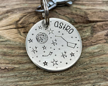 Load image into Gallery viewer, Moon and stars dog tag, large double-sided pet id tag
