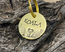 Load image into Gallery viewer, Small dog id tag, hand stamped with koala bear design

