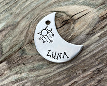 Load image into Gallery viewer, Moon dog tag, hand-stamped with 3 magic moons
