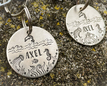 Load image into Gallery viewer, Ocean dog tag &amp; matching keychain, hand stamped dog lover gift with nautical design
