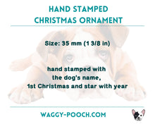 Load image into Gallery viewer, Dog&#39;s first Christmas ornament with star
