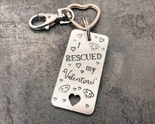 Load image into Gallery viewer, Valentine rescue dog keychain, cute dog lover gift idea
