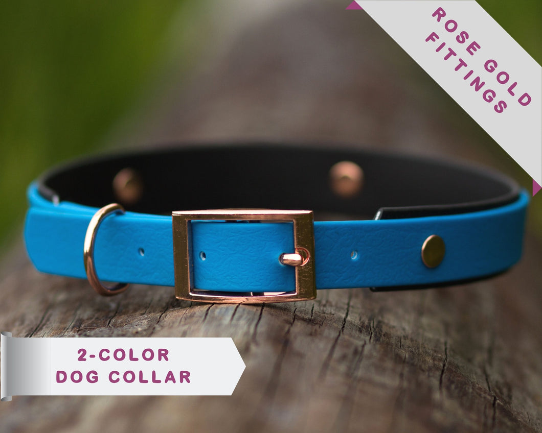 Mudproof dog collar 2 colors with rose gold buckle, 25mm / 1 in