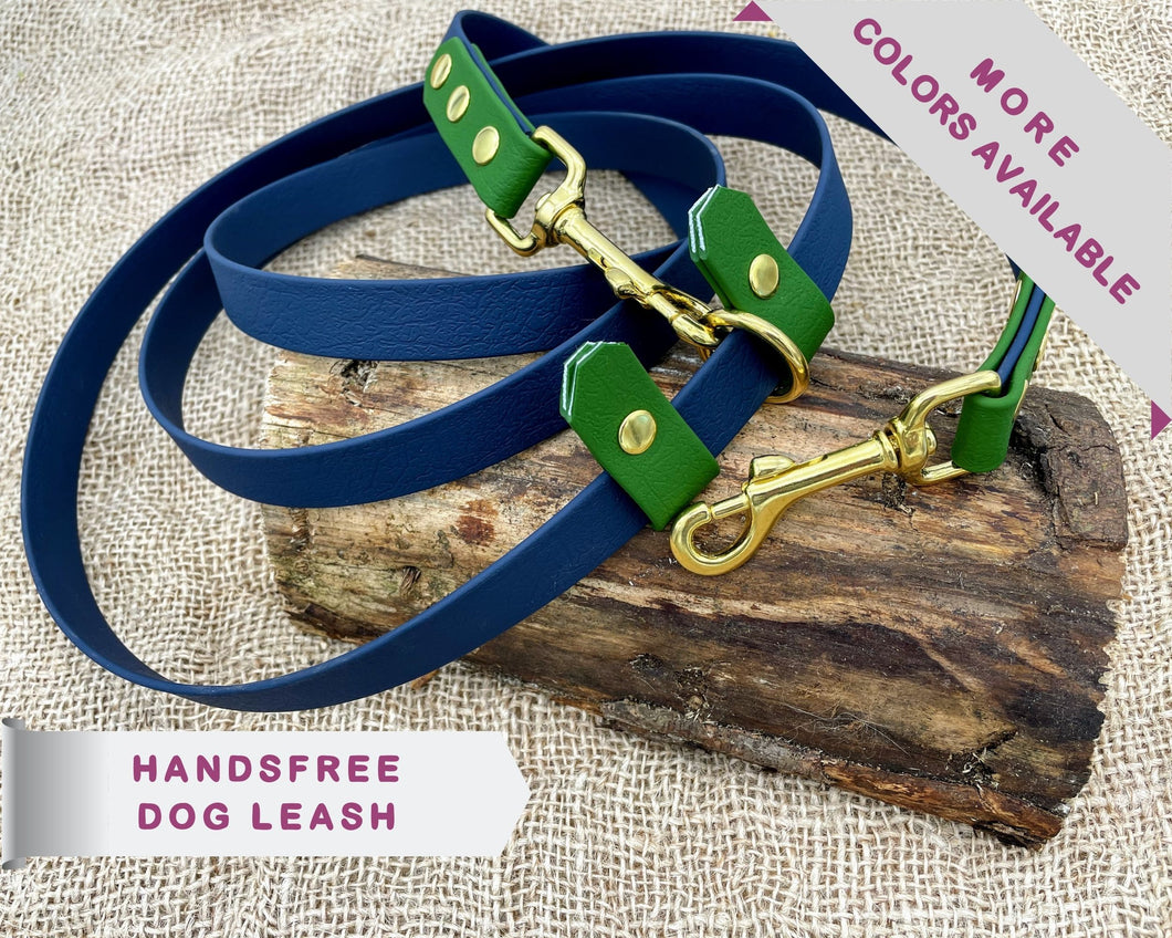 Mud-proof hands-free dog leash, 2 colors & deluxe brass fittings - choose your colors & length