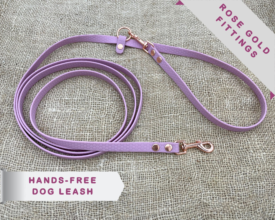 Mud-proof hands-free dog leash with rose gold fittings - choose your length