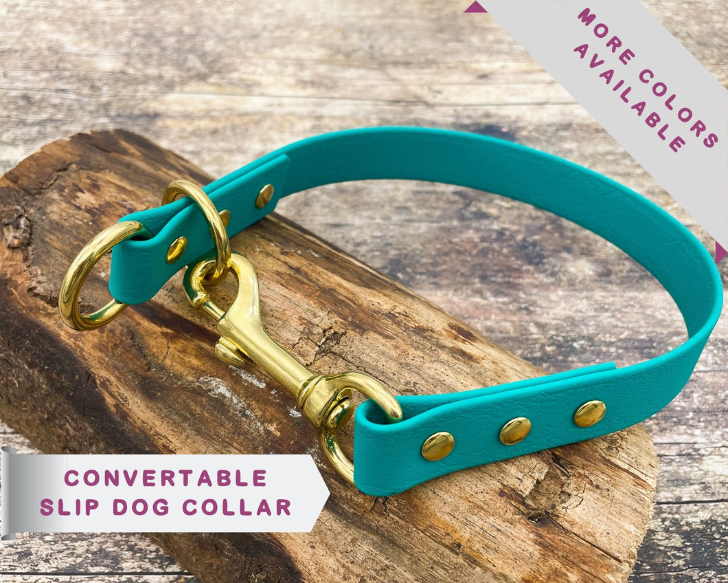 Mud-proof 2 In 1 Slip Dog Collar With Brass Fittings - medium & large dogs - converts from slip to house collar