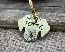 Load image into Gallery viewer, Dog head pet id tag, hand-stamped with flowers
