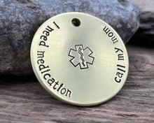 Load image into Gallery viewer, Medical alert dog id tag, hand stamped
