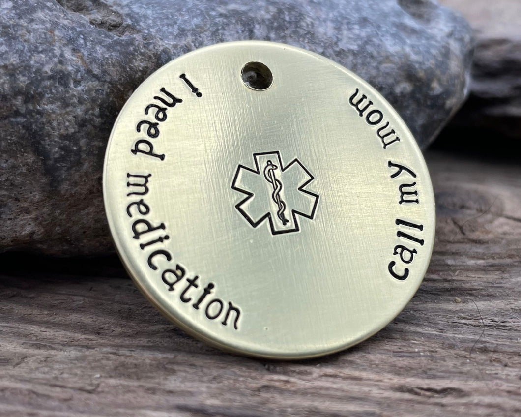 Medical alert dog id tag, hand stamped