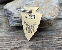 Load image into Gallery viewer, Arrow head dog id tag with longhorn design
