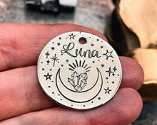 Load image into Gallery viewer, Luna dog tag with moon and crystal design
