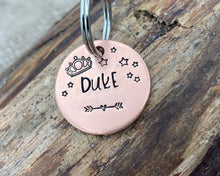 Load image into Gallery viewer, Small dog id tag, hand stamped with crown and stars
