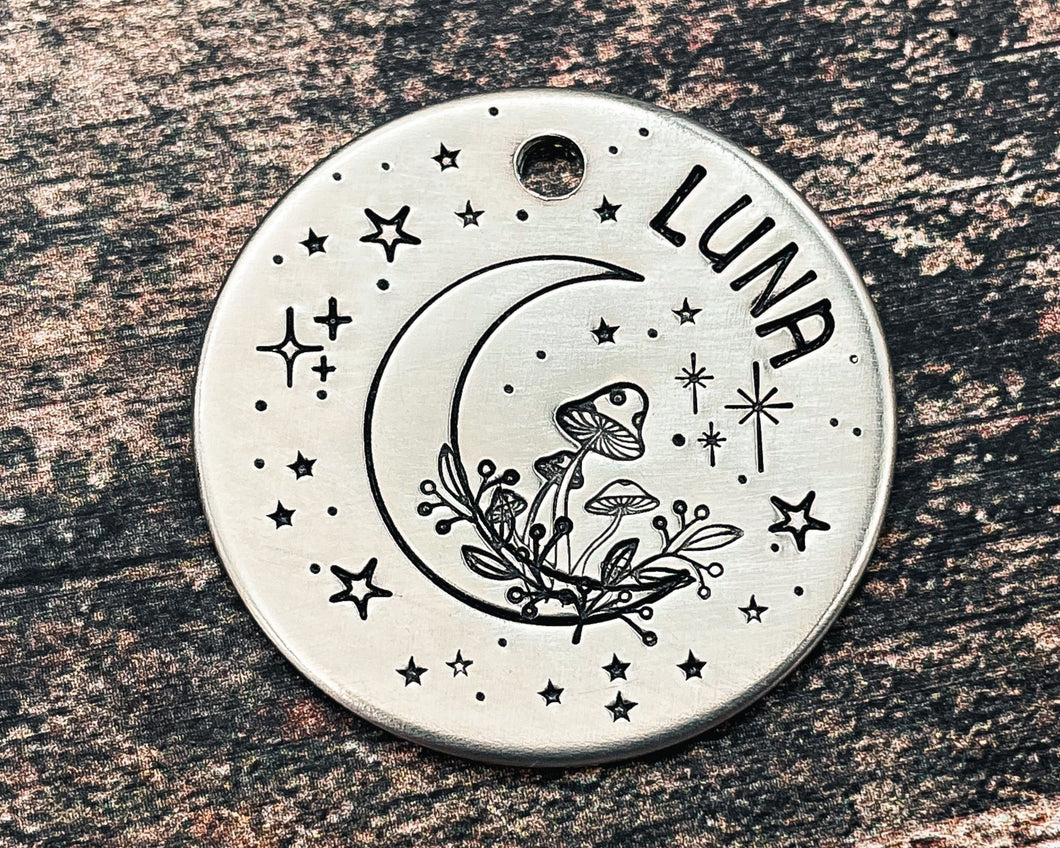 moon dog tag with stars