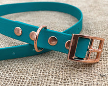 Load image into Gallery viewer, Mudproof dog collar with rose gold buckle

