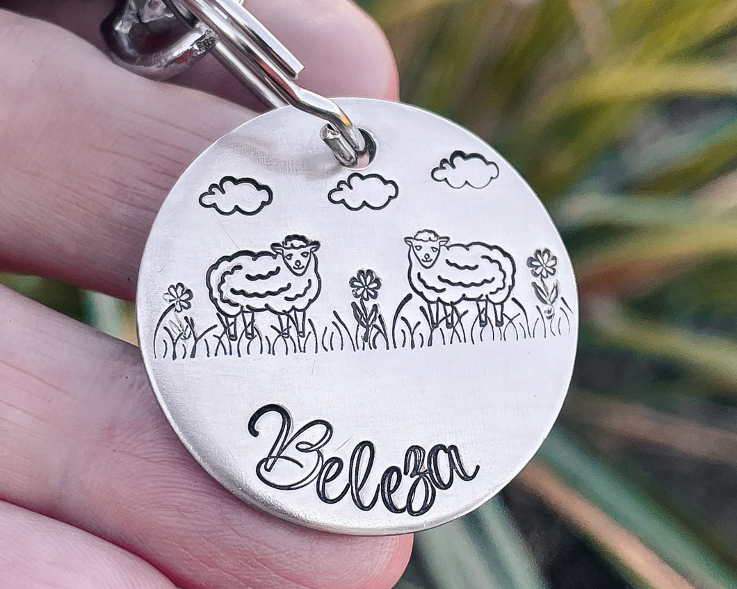 Cute dog id tag with sheep design, dog tag for sheepdogs and shepherds