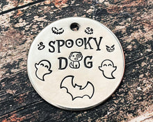 Load image into Gallery viewer, halloween dog tag with phone numbers
