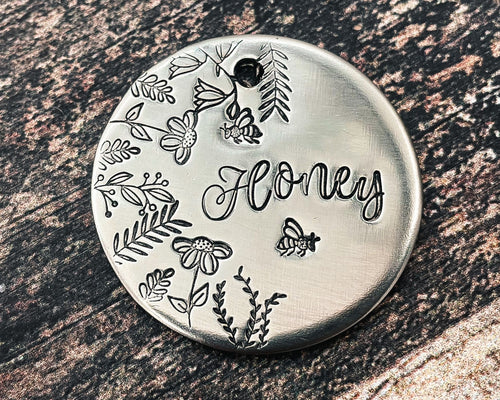 girl dog tag with flowers