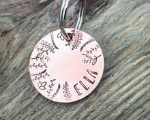 Load image into Gallery viewer, Small pet id tag, hand stamped with leaf border design
