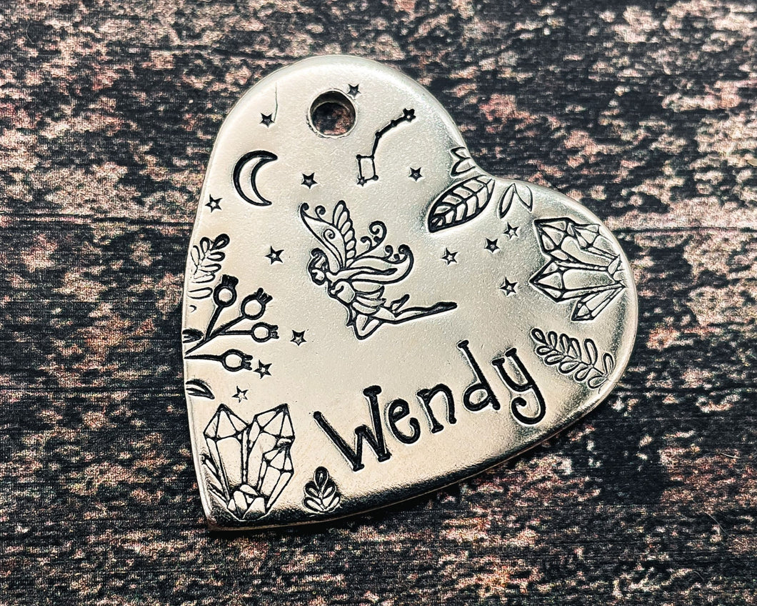 heart dog id tag with cute fairy design