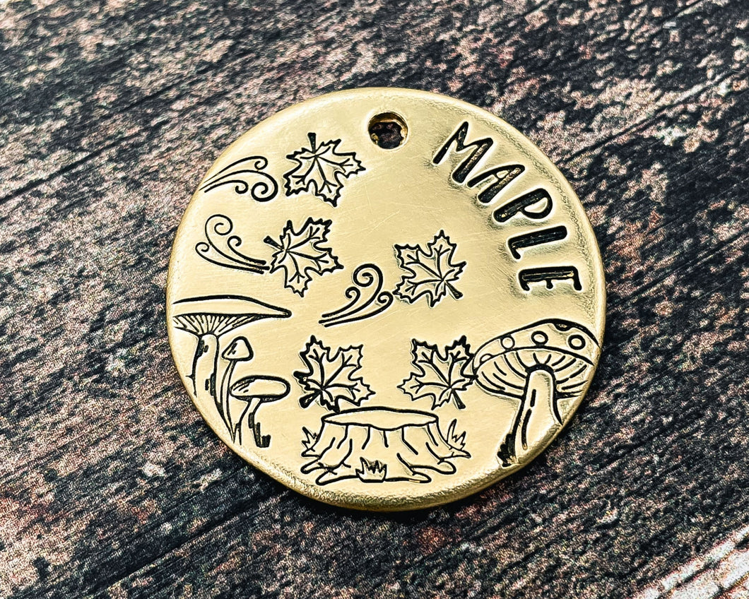 cute dog id tag with maple leaves